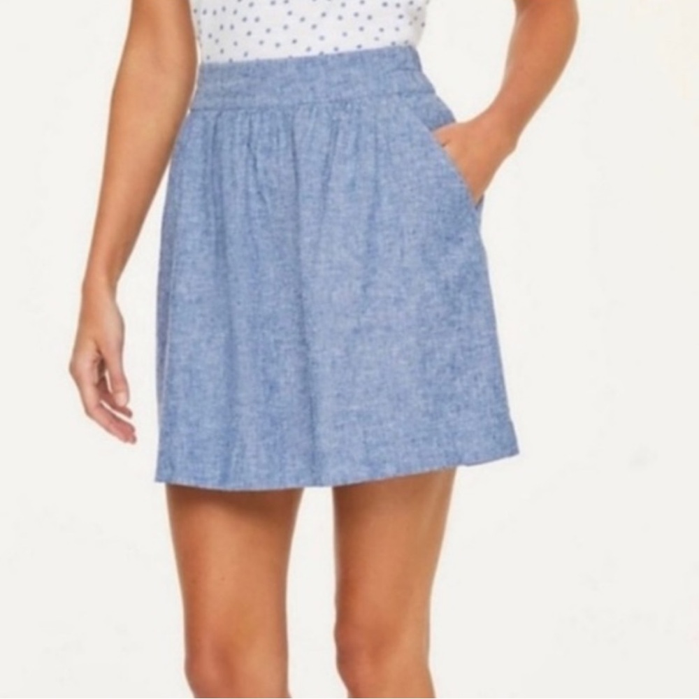 LOFT Blue Women's Skirt Chambray Pockets Linen Blend